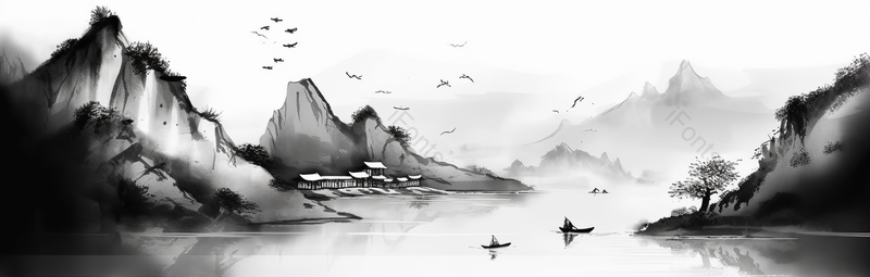国风深山寺庙山川水墨画,插画/手绘图,插画/手绘图库,插画/手绘图下载,插画/手绘